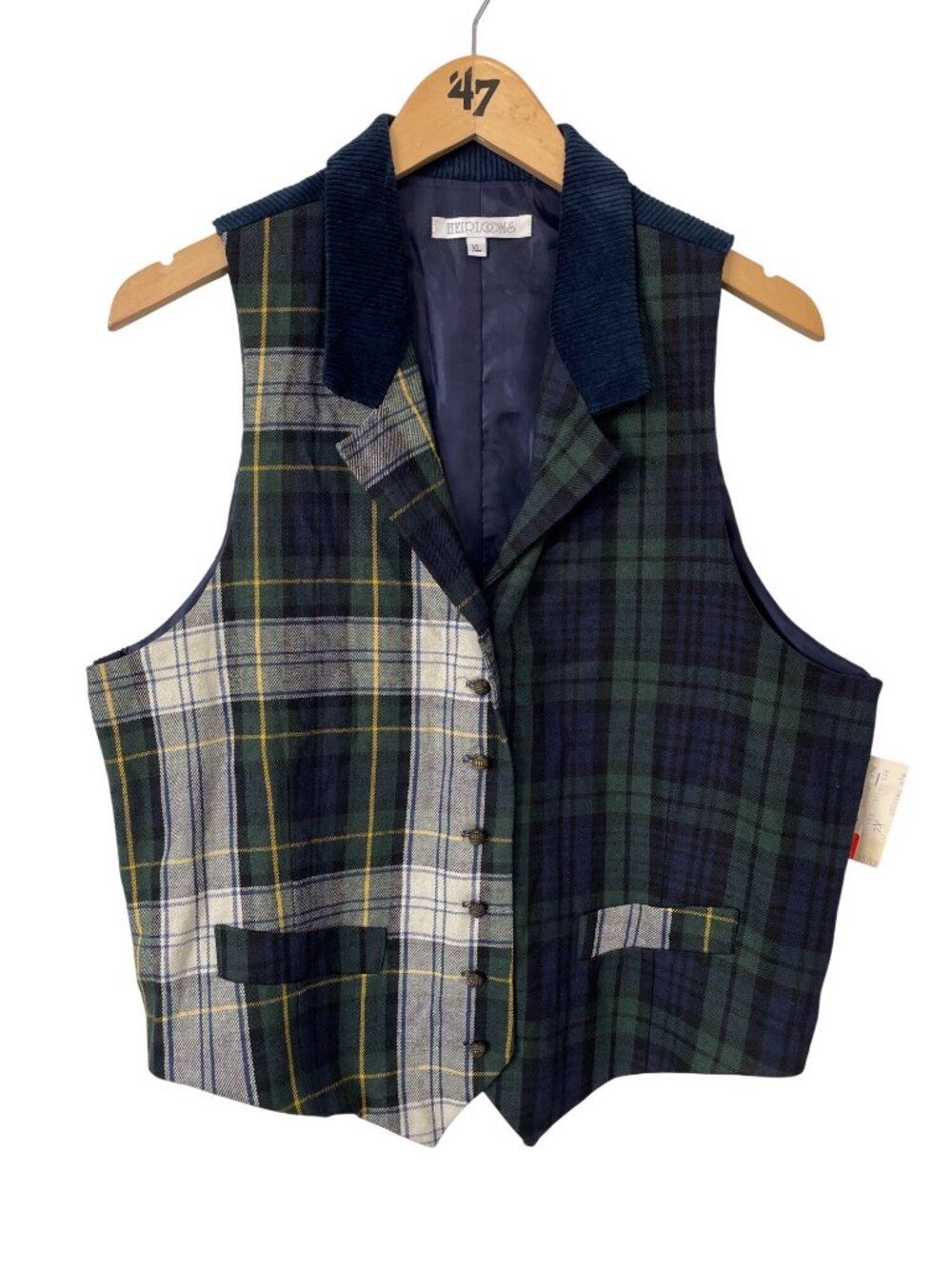 80s Vintage Heirlooms Vest Size XL Plaid Button Up Corduroy Back Deadstock NEW